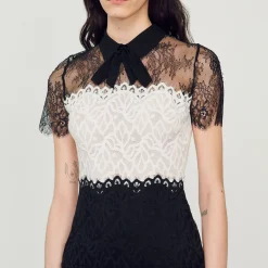 Sandro Paris Vestidos<Vestido De Encaje Bicolor