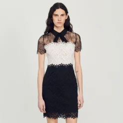 Sandro Paris Vestidos<Vestido De Encaje Bicolor