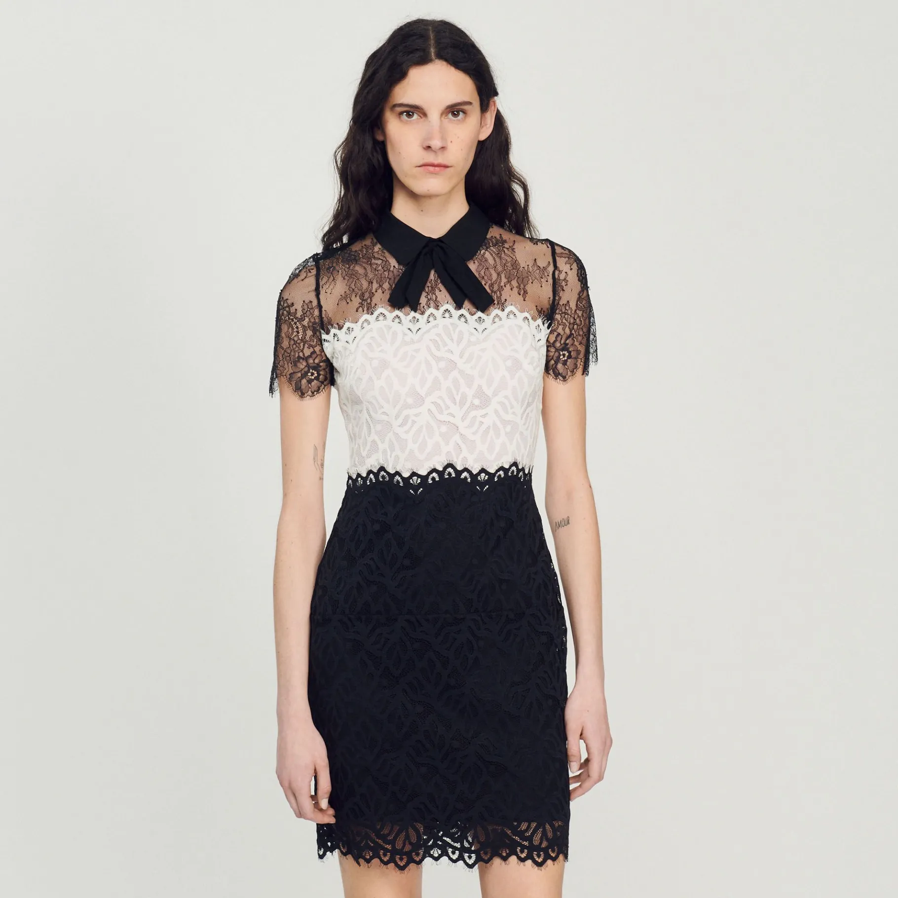 Sandro Paris Vestidos<Vestido De Encaje Bicolor