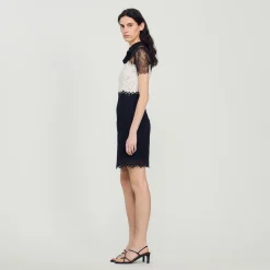 Sandro Paris Vestidos<Vestido De Encaje Bicolor