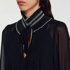 Sandro Paris Vestidos<Vestido Fluido De Muselina