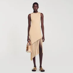 Sandro Paris Vestidos<Vestido Largo Asimetrico Con Flecos