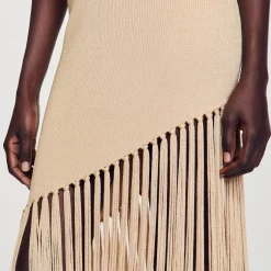 Sandro Paris Vestidos<Vestido Largo Asimetrico Con Flecos
