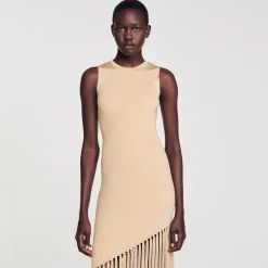 Sandro Paris Vestidos<Vestido Largo Asimetrico Con Flecos
