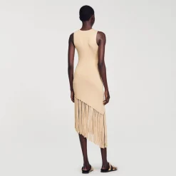 Sandro Paris Vestidos<Vestido Largo Asimetrico Con Flecos