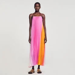 Sandro Paris Vestidos<Vestido Largo Con Plisado De Abanico