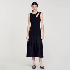 Sandro Paris Vestidos<Vestido Largo De Dos Materiales