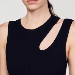 Sandro Paris Vestidos<Vestido Largo De Dos Materiales