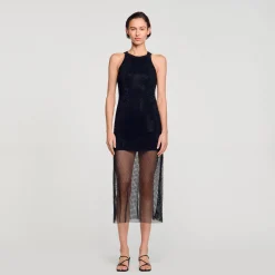 Sandro Paris Vestidos<Vestido Largo De Redecilla Brillante