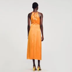 Sandro Paris Vestidos<Vestido Largo Satinado Y Fruncido