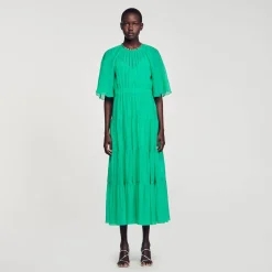 Sandro Paris Vestidos<Vestido Midi Con Cuello Con Brillantes