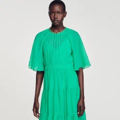 Sandro Paris Vestidos<Vestido Midi Con Cuello Con Brillantes