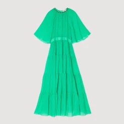 Sandro Paris Vestidos<Vestido Midi Con Cuello Con Brillantes