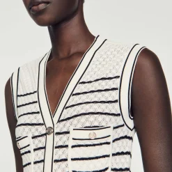 Sandro Paris Vestidos<Vestido Midi De Punto Con Rayas