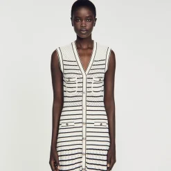 Sandro Paris Vestidos<Vestido Midi De Punto Con Rayas