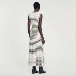 Sandro Paris Vestidos<Vestido Midi De Punto Con Rayas
