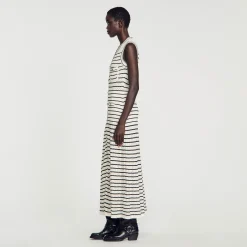 Sandro Paris Vestidos<Vestido Midi De Punto Con Rayas