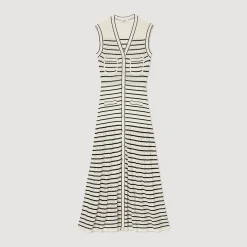 Sandro Paris Vestidos<Vestido Midi De Punto Con Rayas
