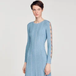 Sandro Paris Vestidos<Vestido Midi De Punto Con Mangas Largas