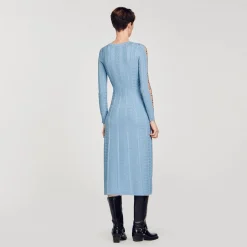 Sandro Paris Vestidos<Vestido Midi De Punto Con Mangas Largas