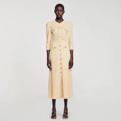 Sandro Paris Vestidos<Vestido Midi De Punto Pointelle