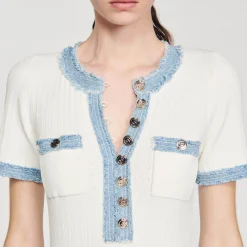 Sandro Paris Vestidos<Vestido Midi De Punto Y Denim