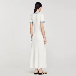 Sandro Paris Vestidos<Vestido Midi De Punto Y Denim