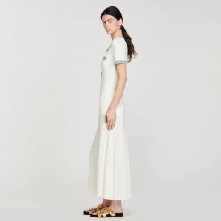 Sandro Paris Vestidos<Vestido Midi De Punto Y Denim