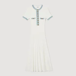 Sandro Paris Vestidos<Vestido Midi De Punto Y Denim
