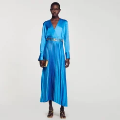 Sandro Paris Vestidos<Vestido Midi Satinado Y Plisado