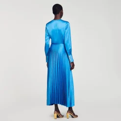 Sandro Paris Vestidos<Vestido Midi Satinado Y Plisado