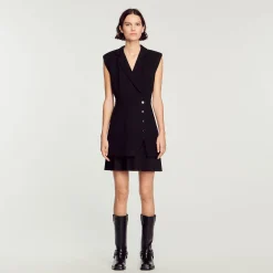 Sandro Paris Vestidos<Vestido Plisado De Tweed